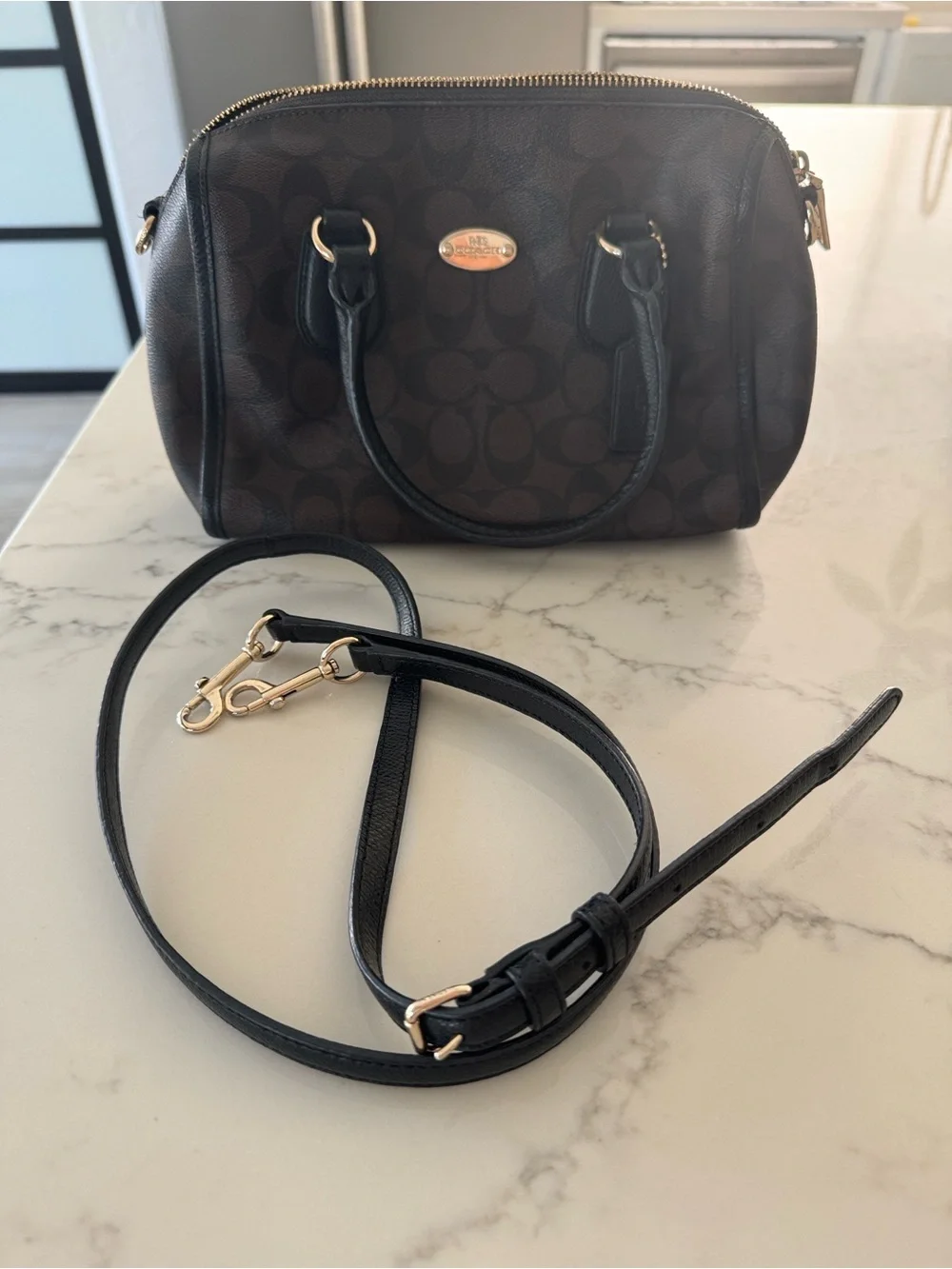 Coach F34084 Signature Mini Bennet Satchel with Black Strap
